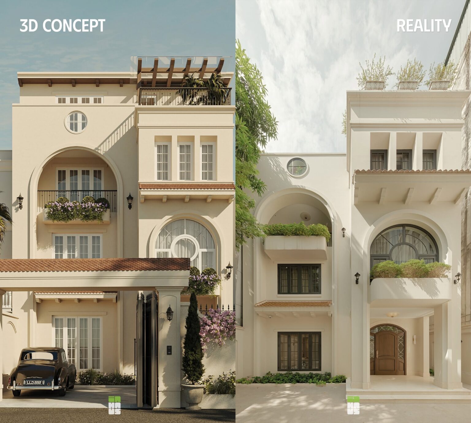 So sánh 3D và thực tế hoàn thiện