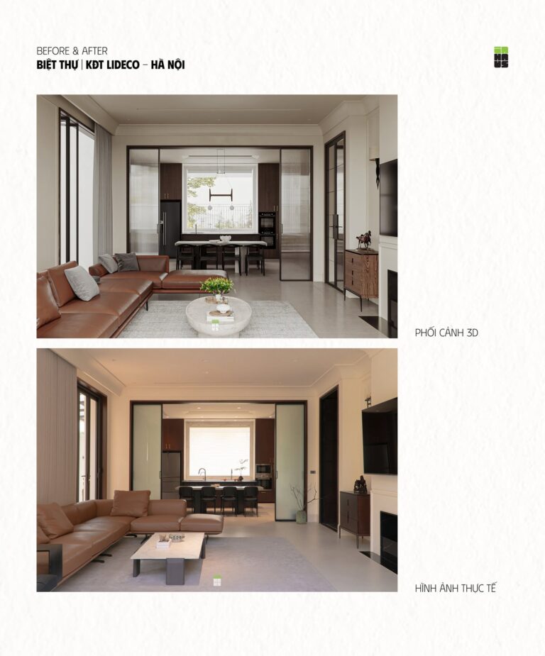 Phòng khách và bếp Huy-Haus: 3D và thực tế