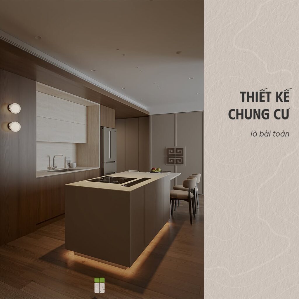 Căn hộ tối ưu diện tích với đảo bếp nối bàn ăn